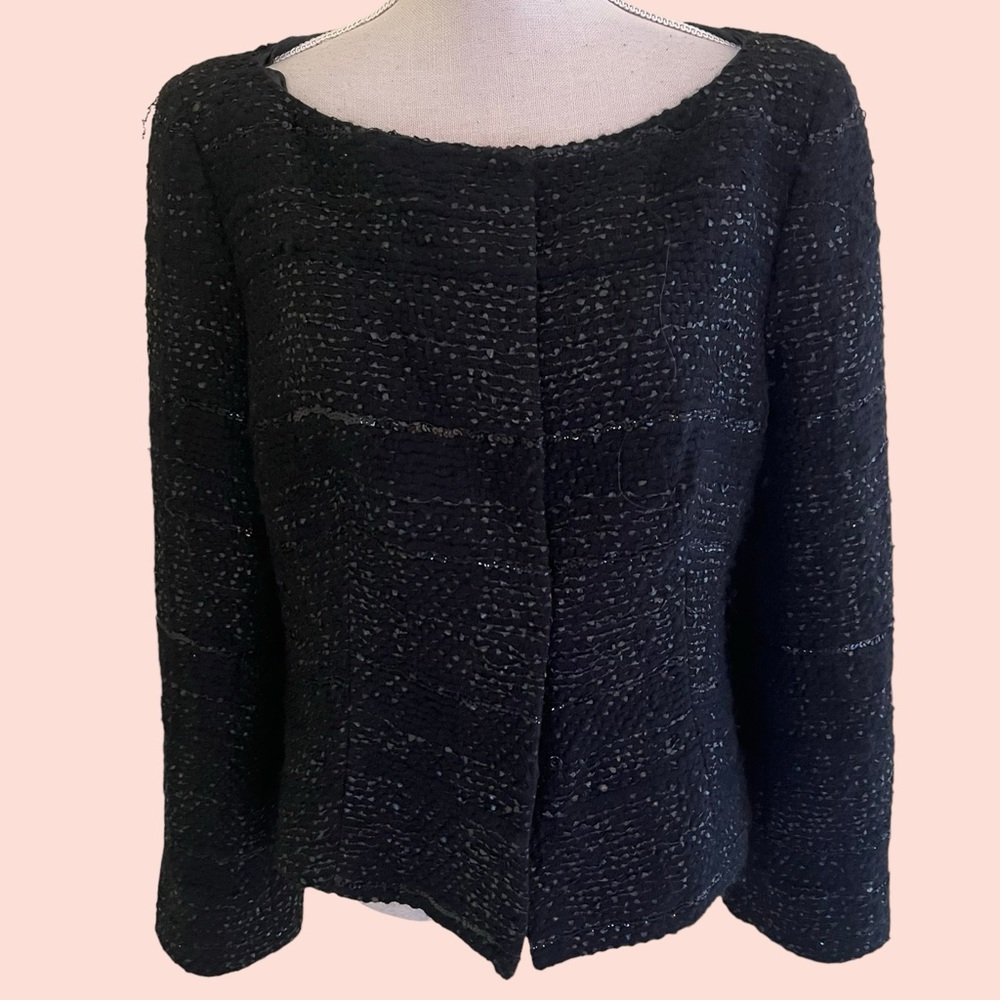 Rikei by Ramune Piekautaite Black Sequin Detail Cropped Cocktail Jacket